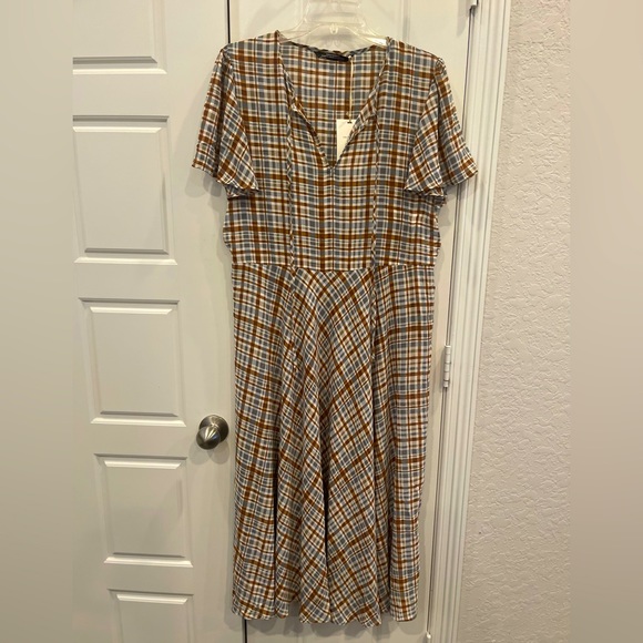 Zara NWT Premium Denim Collections Woman’s Plaid Dress Size:Large - Picture 1 of 11